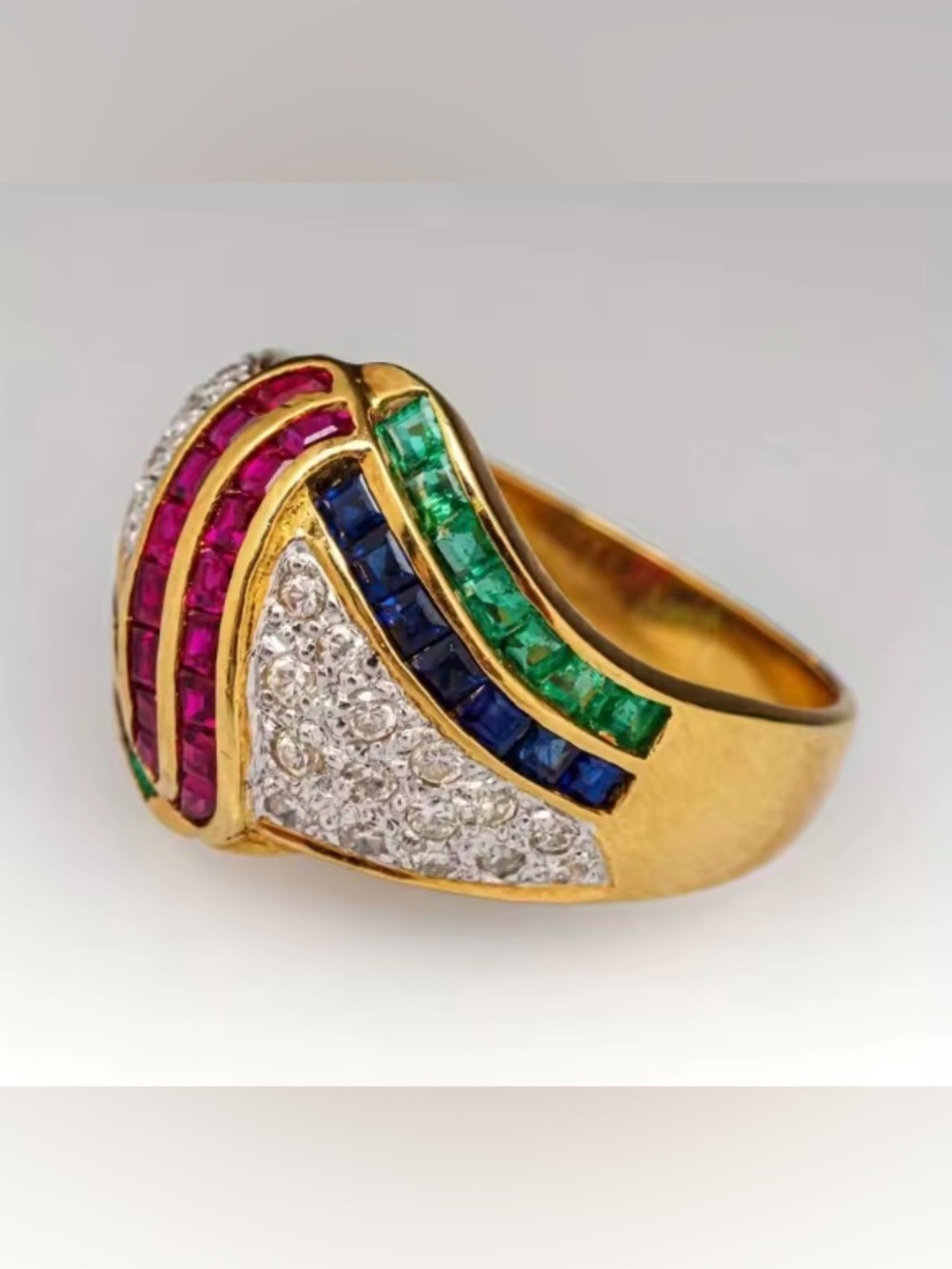 Gold Tone Multicolor Stone Wave Statement Ring (R89) - Picture 6 of 7